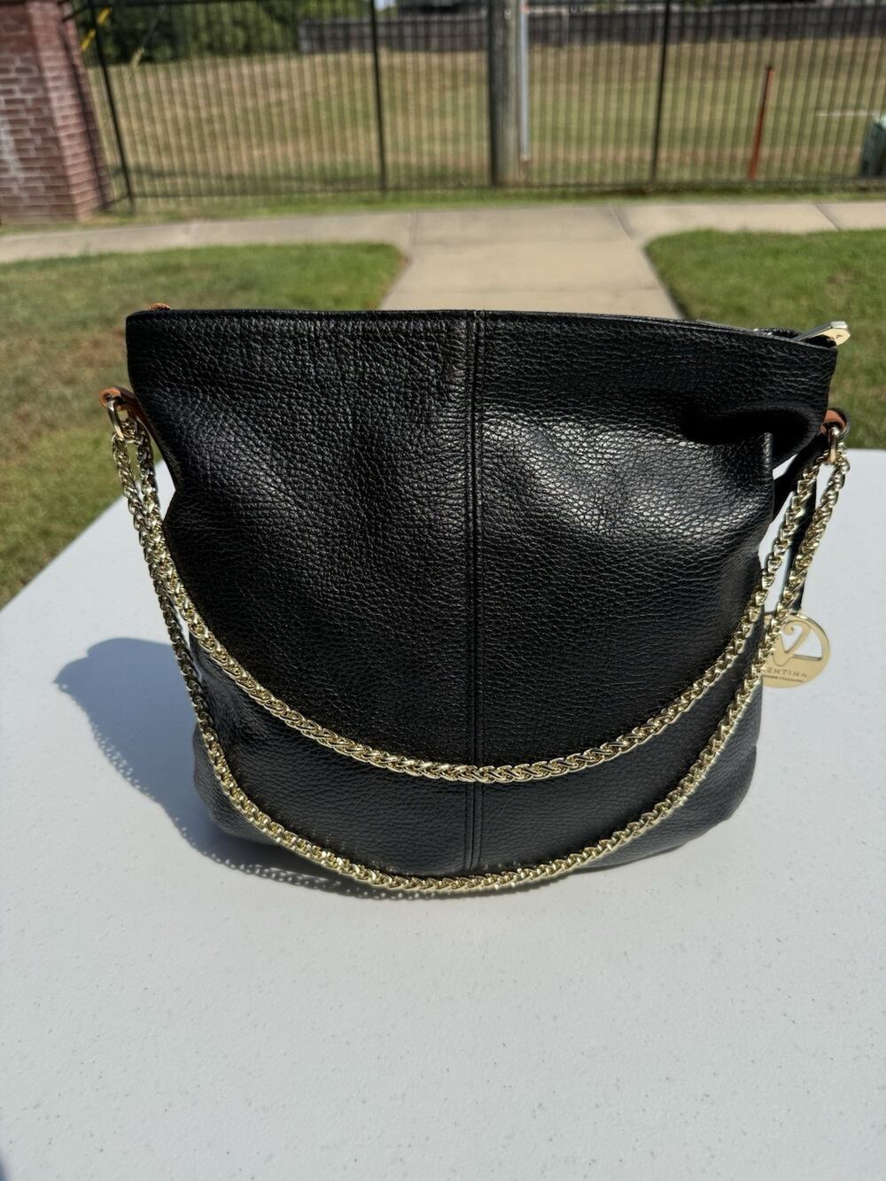 Valentina Tradizione Italiana Black Genuine Leather Shoulder Bag Made in Italy